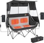 Nice C Heated Double Camping Chair with Canopy, Heated Outdoor Sports Folding Chair with Battery, Portable Padded Umbrella Chairs with Shade, Cup Holder, Cooler Bag, Loveseat for Lawn, Outdoors