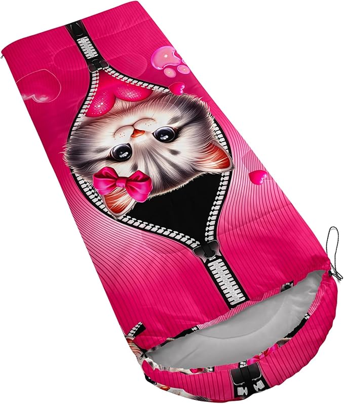 AILONEN Kawaii Panda Sleeping Bags,Lightweight & Waterproof,3 Season Warm & Cool Weather,Dreamy Purple Flower Animal Themed Sleeping Bags for Boys,Girls,Kids,Adults Travelling,Outdoors