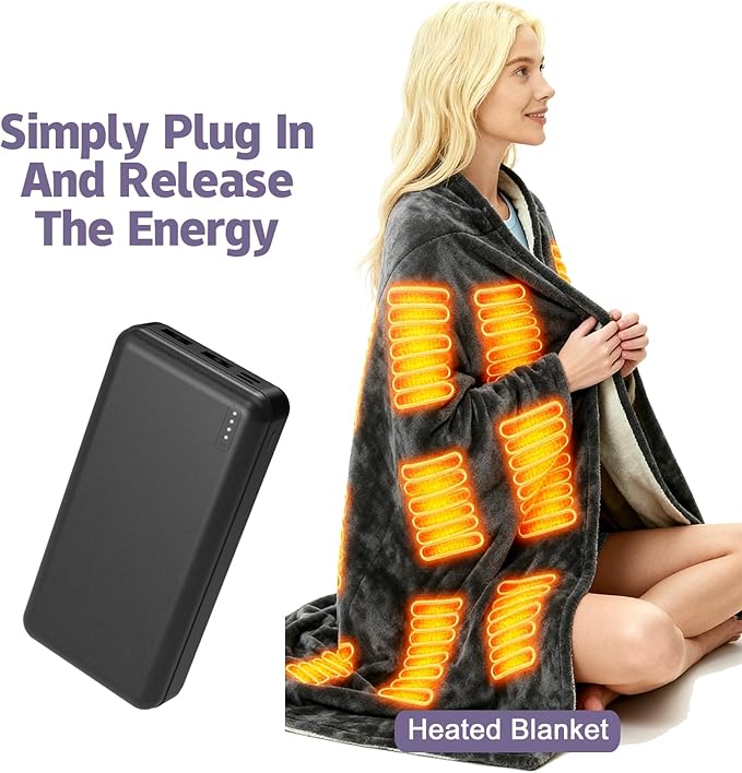 5V2A Battery Pack for Electric Heated Camping Chair, Heated Blanket, Hunting Seat Pad, Sleeping Bag USB Power Bank Camping Work Power (Black, Milliamp Hours, 2000)