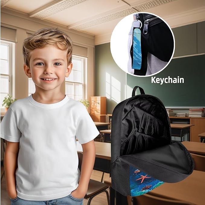 Turtle Backpack for Kids Boys Backpack 3-Piece Set Backpacks with Lunch Box Kids Bookbag for Travel Kindergarten Elementary Middle Mochilas Escolares Para Niños with Wrist Strap Keychain