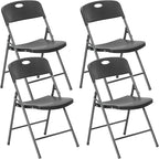 DUMOS 4 Pack Folding Chairs Heavy Duty with Ergonomic Back - Plastic Stackable Portable Dining Chiars Set, for Home and Office, Conference, Wedding, Party, Patio, Garden, for Indoor Outdoor, Black
