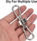 Heavy Duty Magnetic Clips with Carabiner, 8-Pack (4 Pairs) | 40LB Strong Silver Neodymium Magnets for Tent, Awning, RV & Cruise Cabin | No Drill Hooks, Camping Essentials & Tent Accessories