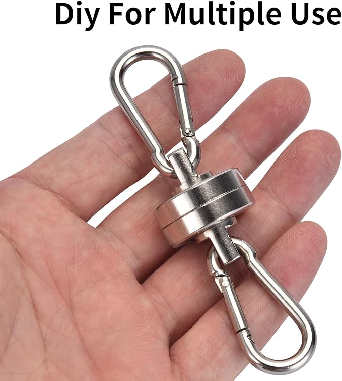Heavy Duty Magnetic Clips with Carabiner, 8-Pack (4 Pairs) | 40LB Strong Silver Neodymium Magnets for Tent, Awning, RV & Cruise Cabin | No Drill Hooks, Camping Essentials & Tent Accessories