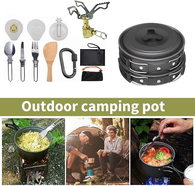 Camping Cookware Kit Outdoor Aluminum Cooking Set Travelling Hiking Picnic BBQ Tableware Equipment Kettle Pots Kitchenware(A)