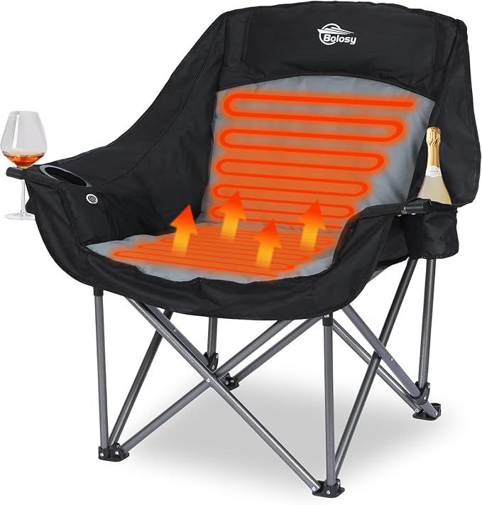 Heated Oversized Camping Chair 3 Level Heating Heavy Duty Padded Folding Camping Chairs for Adults with Cup Holder for Outdoor Sports Lawn Garden