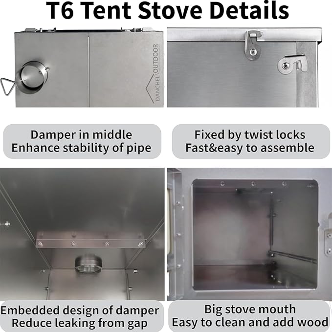 DANCHEL OUTDOOR Backpacking Hot Tent w/Stove Jack, Portable Tipi Tent with T6 Titanium Folding Wood Stove for 1-4 Person Winter Camping Hunting,3m/4m