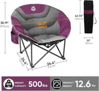 Northroad XXL Camping Moon Chair,Oversized Round Chair,Folding Padded Saucer w/Side Pocket,500lbs Capacity for Outdoor Hiking Fishing Picnic Lawn,Purple&Grey
