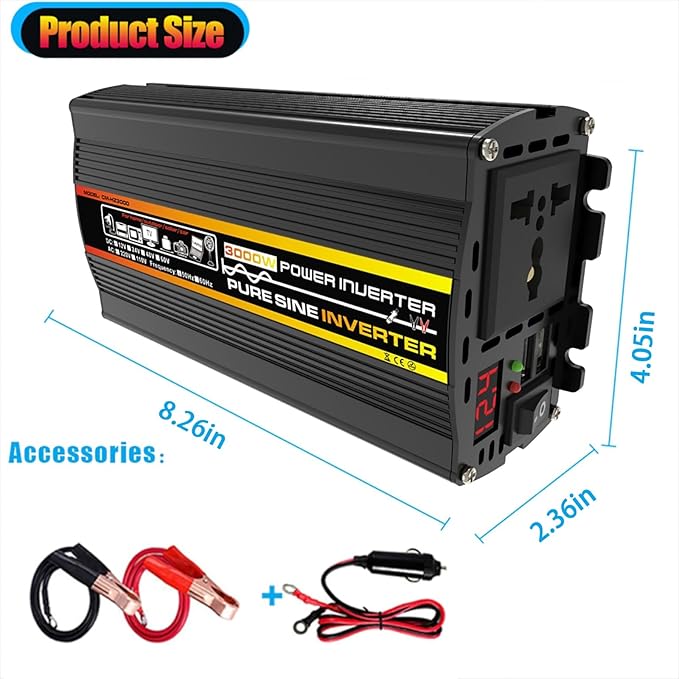 50W Portable Solar Panel Kit with 3000W Inverter, USB Port & 50A Controller - Ideal for Camping, Picnic, and Emergency Power Supply (DC12V-AC110V/220V)