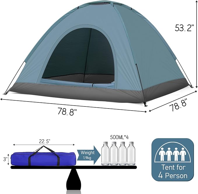 Waterproof Tents for Camping, Camping Dome Tent, 1-4 Person Waterproof Windproof Easy Setup Spacious Family Tents with Carry Bag for Hiking Backpacking Traveling Glamping Beach
