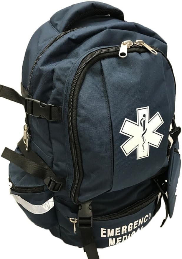 LINE2design First Aid Tactical Bag Kit - EMT Emergency First Responder Rescue Tactical Carry Fully Stocked Large Medical Supplies Medical Backpack Trauma Kit - Paramedic EMS Bags - Navy Blue