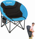 KingCamp Oversized Saucer Round Camping Chair Portable Padded Outdoor Folding Chair for Adult with Cup Holder Back Pocket Carry Bag, Support Up to 300lbs, Blue