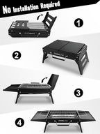 Charmline 14x9inch Foldable Portable Grill Charcoal, Compact Portable Grill for Outdoor Use, Desktop Charcoal Grill, BBQ Grills for Camping, Picnics, Gardens and Beach Parties, Black