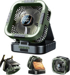 Solar Camping Fan with Light-10000mAh Rechargeable Portable, 6 Speeds, Digital Display, Timer, 120° Oscillation, Cordless Battery Powered Fan for Home Outdoor Tent Travel BBQ Fishing (Green)