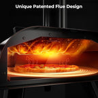 BIG HORN OUTDOORS 12" Woodfire Pizza Stone Oven, 887°F Outdoor Stainless Pizza Cooker, Portable for Party Usage, Black