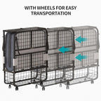 BALUS Folding Bed with Mattress for Adults, 75" x 31" Rollaway Bed with Head Baffle & Mesh Storage Basket, Fold Up Beds for Guests, Foldable Frame with Locking Casters for Easy Moving（Upgrade）