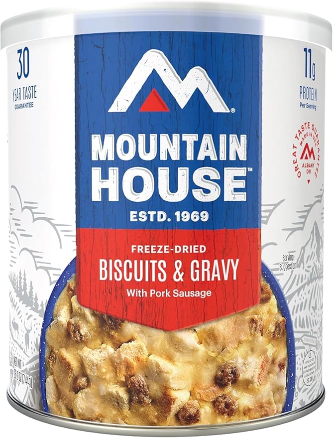 Mountain House Freeze-Dried Biscuits & Gravy with Pork Sausage #10 Can – 72 Total Servings (6 Cans, 12 Servings Each) – Fully Cooked, Ready-to-Eat Survival & Emergency Canned Food – Camping, Hiking, Backpacking, Long-Term Food Storage – 30-Year Taste G...