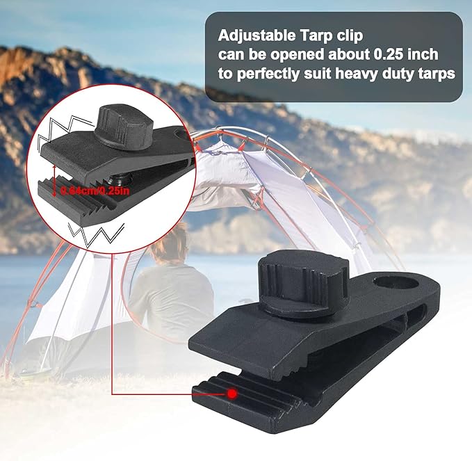 24 Pcs Tarp Clips with Carabiner - Heavy Duty Lock Grip Thumb Screw Camp Tent Clamp Clip for Awnings Outdoor Camping Caravan Canopies Car Covers Swimming Pool Covers with Buckle