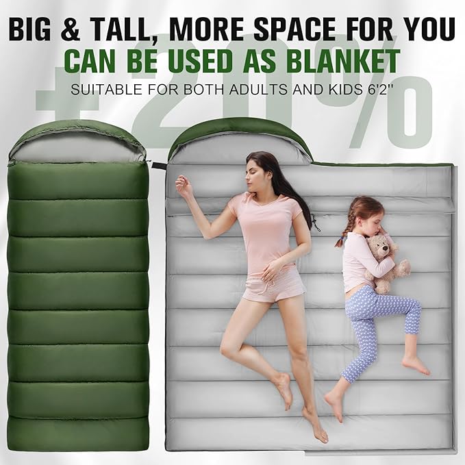 0 Degree Sleeping Bag for Adults, XXL Big and Tall 4 Season Cold Weather Winter Camping with Compression Sack