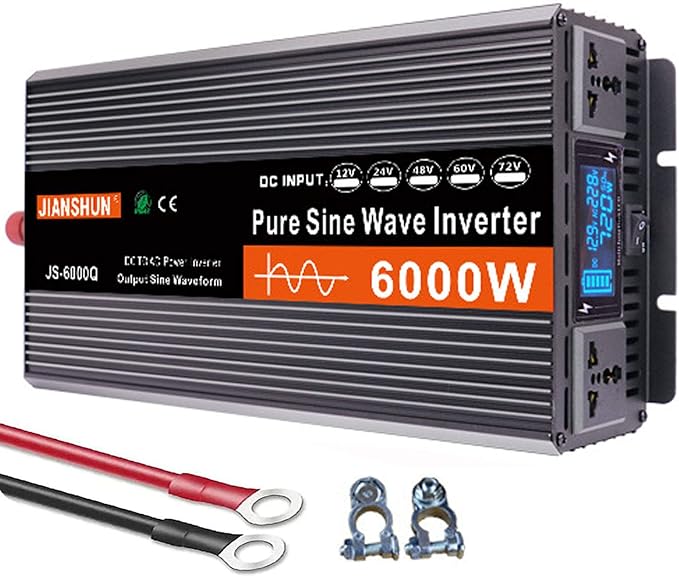 3000W 4000W 5000W 6000W (Peak)Pure Sine Wave Power Inverter, Intelligent Solar Power Inverter 12V/24V/48V/60V DC to 220V~240V AC Converter with LCD Display, AC Outlets ,for RV Truck Camping,6000W-12V
