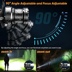 2Pack Rechargeable Headlamp Super Bright, 3000LM Motion Sensor Head Lamp with 9 Modes, Zoomable Headlamp for Adults 90° Adjustable, IPX7 Waterproof High Power Head Light for Fishing Camping