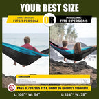 Camping Hammock,Camping Essentials,Lightweight Portable Double & Single Hammock with Tree Straps, Camping Gear for Outside Hiking Camping Beach Backpack Travel, Blue & Light Black, Large