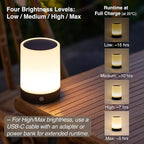 ORIMSBO® Solar Table Lamp, USB & Solar Rechargeable Bedside Night Light, 4 Brightness Levels, IP65 Waterproof, Portable Light for Bedroom, Camping, Patio, Emergency Use