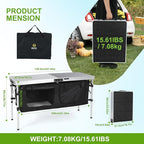 Nice C Camping Table, Storage Camping with Solar Panels Camping Kitchen Table, Upgrade Light Stand and 3 Organizers