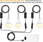 Tuanse 3pcs USB LED Light Bulbs Portable Camping Lights 5w with USB Splitter Cable 1 to 3, 8.2ft Extra Length Cord Tent Latern Outdoor Emergency Bulb for Garage Warehouse Truck Fishing Warm White