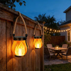 2 Pack Solar Lights Outdoor, Flickering Flame Garden Lights with 2 Modes, Dual Charging USB & Solar Powered, Outdoor Waterproof Hanging Lanterns for Holiday Patio Yard Decor