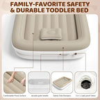 Inflatable Toddler Travel Bed - 53 Inches Portable Toddler Air Mattress with Four Safety Sides - High-Speed Pump and Carry Bag - Comfortable Mattress & Easy to Inflate and Deflate - Apricot