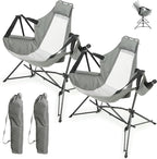 Hammock Folding Camping Chair - Outdoor Portable Swing Camp Chairs Set of 2 with Stand Adults Rocking Swinging Chair for Beach Lawn Patio (Grey)