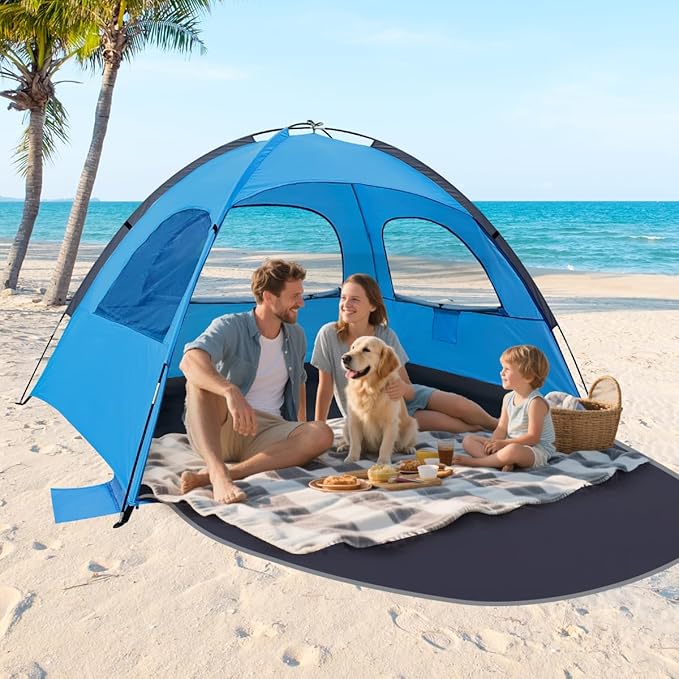 NXONE Beach Tent Sun Shelter with UPF 50+ UV Protection, Lightweight Easy Setup Portable Beach Canopy for Family, Large Space for Beach, Camping & Outdoor, 3/4/6 Person