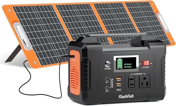 Solar Generator With Solar Panel Included, FF Flashfish 200W Portable Power Station+100W Solar Panel(DC/USB-A/USB-C Output), Backup Power Battery And Solar Panel Kit For Camping Home Power Outage