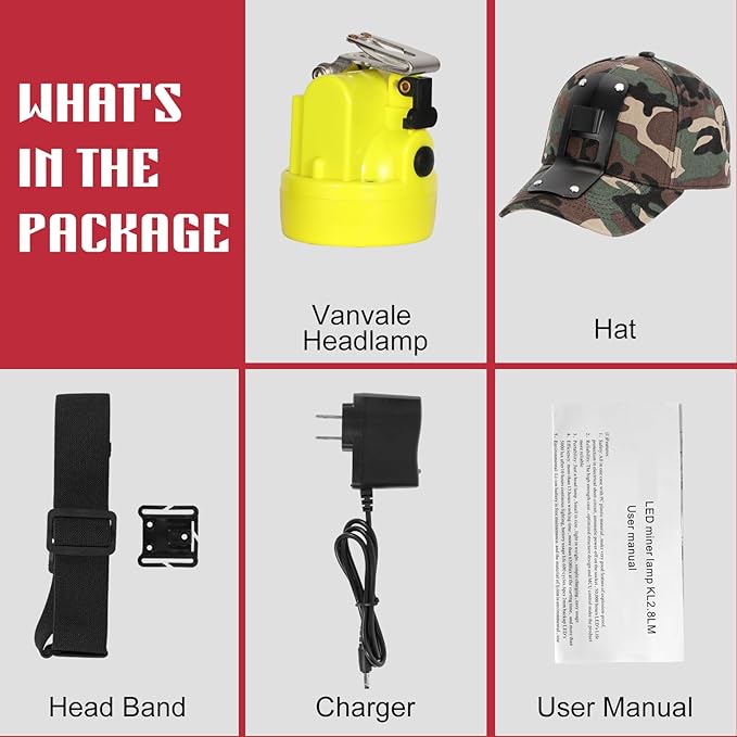 High Lumens LED Mining Headlamp with Hat - Waterproof, Durable, Long-Lasting Rechargeable Headlight, Adjustable Strap, Perfect for Miners Camping Hiking (KL2.8 Yellow with Hat)