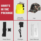High Lumens LED Mining Headlamp with Hat - Waterproof, Durable, Long-Lasting Rechargeable Headlight, Adjustable Strap, Perfect for Miners Camping Hiking (KL2.8 Yellow with Hat)