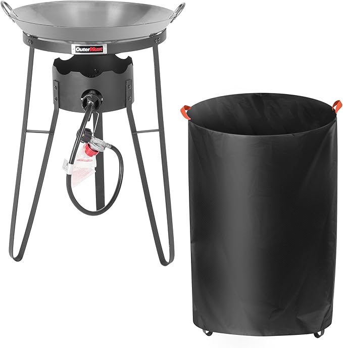 Outdoor Cooker With Wok Wok Station with Cover, Iron Wok and Burner 54000 BTU for Outdoor Cooking