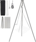 Lineslife Campfire Tripod for Cooking, 44 Inch Lightweight Stainless Steel Adjustable Camping Tripod with Chain, Portable Folding Stand for Grill Dutch Oven BBQ & Outdoor Camping - Carry Bag