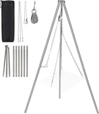 Lineslife Campfire Tripod for Cooking, 44 Inch Lightweight Stainless Steel Adjustable Camping Tripod with Chain, Portable Folding Stand for Grill Dutch Oven BBQ & Outdoor Camping - Carry Bag