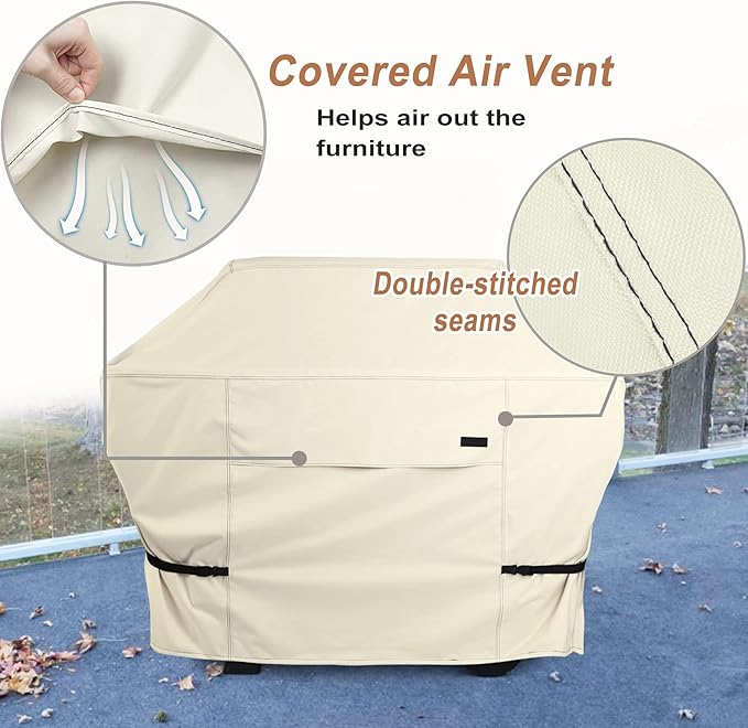 NettyPro BBQ Grill Cover 52 inch Heavy Duty Waterproof Outdoor 2-3 Burners Gas Grill Cover for Outside Weber, Char-Broil, Brinkmann, Nexgrill Barbecue, Beige