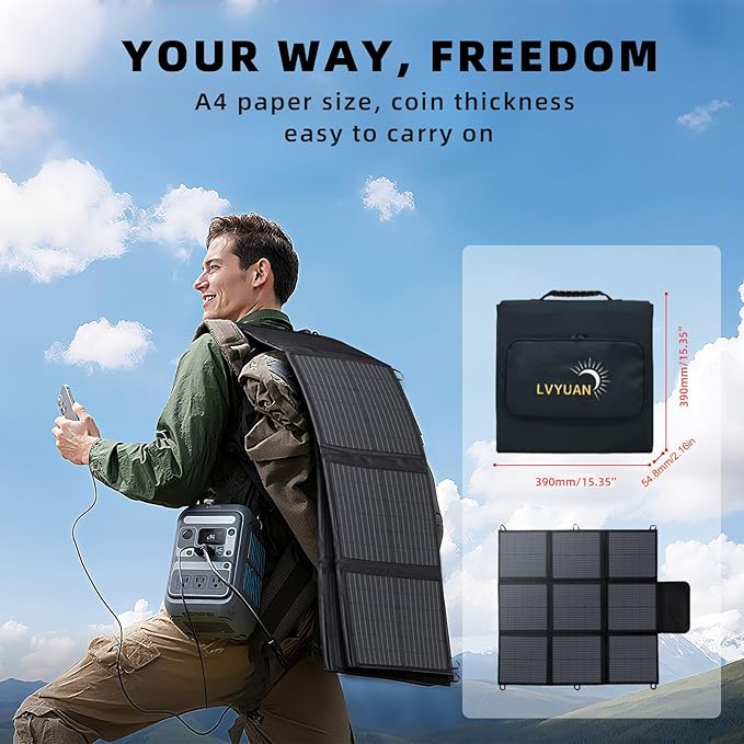 LVYUAN 300W Portable Solar Panel, 24V Foldable Pillow-Sized Solar Panel IP64 Waterproof, Upgraded 23% Efficiency for Solar Power Station Generator for Outdoor Camping Backpacking Hiking