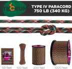 TECEUM 5/32" Paracord Rope 1000 – 1000ft / 200ft / 100ft / 50ft – Tactical Parachute Cord 4mm – 45+ Colors – Nylon String for Survival & Camping Gear – Stripe Cord for Survival – Utility Rope