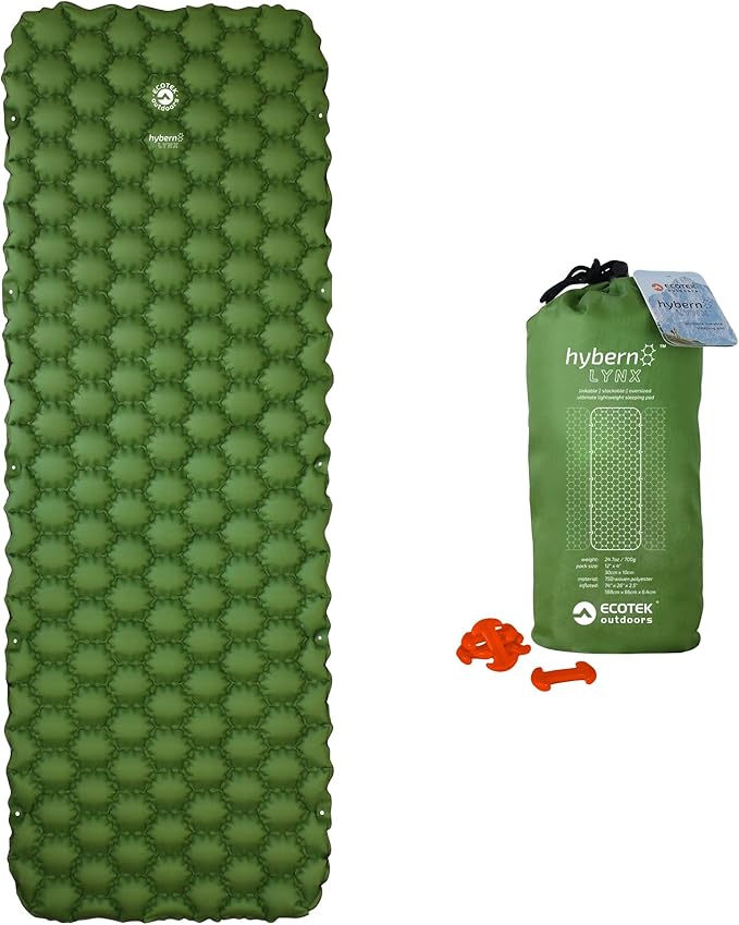 ECOTEK Outdoors Hybern8 Lynx - Linkable, Oversized Sleeping Pad - Innovative & Easy to Use - Lightweight & Compact - Perfect for Backpackers, Overlanders, Couples, and Families (Evergreen)