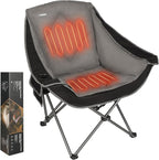 CAMPHILL Heated Camping Chairs,Oversized Padded Heating Lawn Chair with Cup Holder,Wide&Thick,Heavy Duty Folding for Patio,Tailgates,and Sports,Battery NOT Included,Black