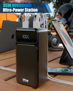 80000mAh Power Bank, 35W Fast Charging Portable Charger Built-in 3 Cables with 7 Ports, High Capacity External Battery Pack for iPhone,Galaxy,Steam Deck, Camping Travel Essentials