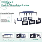 EROMMY Outdoor Party Tent 10x30 FT, Waterproof PE Canopy with 6 Removable Sidewalls and 2 Zipper Doors for Weddings, Events, Backyard Parties, Blue