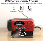 18500mWh Weather Emergency Radio, Portable Solar AM/FM/NOAA Hand Crank Radio, Cell Phone Charger with SOS, 1W LED Flashlight, Headphone Jack, Power for Emergency Preparedness (5000mAh Red)