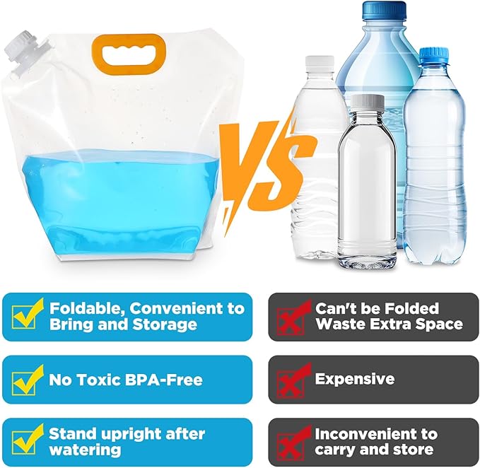 16 Pcs Water Emergency Container Bag, 1.3 Gallon Storage Bags, Freezable, BPA Free Food Grade Clear Plastic Water Carrier Tank, Foldable Storage Bottle for Camping Riding