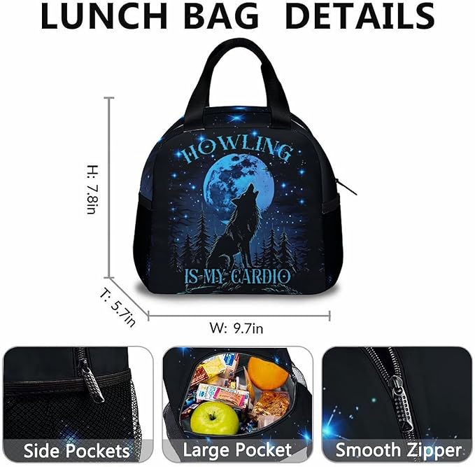 Boys Backpack, Wolf Gifts, Cool Wolf Backpacks for Kids 6-8, 17 Inch School Bag with Lunch Box, Large Capacity Student Bookbag and Pencil Case Bundle for Travel School