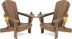 SERWALL Adirondack Chair with Cup Holders - Composite Adirondack Chairs Set of 2 HDPE Outdoor Chairs All Weather Use- Brown