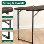 Folding Table, 4FT Foldable Picnic Table with Carrying Handle, Heavy Duty Fold-in-Half Portable Table for Weddings, Camping, RV Travel, Parties, BBQs, and Indoor Use, Easy to Fold and Store,Brown